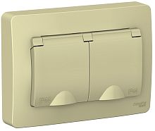 Розетка с заземлением Systeme Electric Blanca 1-м. 2-мод. крышка шторки IP44 бежевый картинка